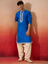 Men's Royal Blue Phantom Silk Hand Embroidered Kurta with Cream Patiala