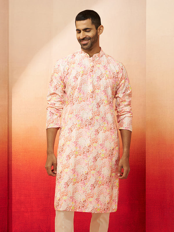 Men Multi Color Cotton Floral Sequin Kurta