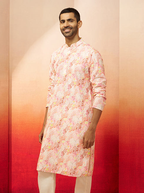 Men Multi Color Cotton Floral Sequin Kurta