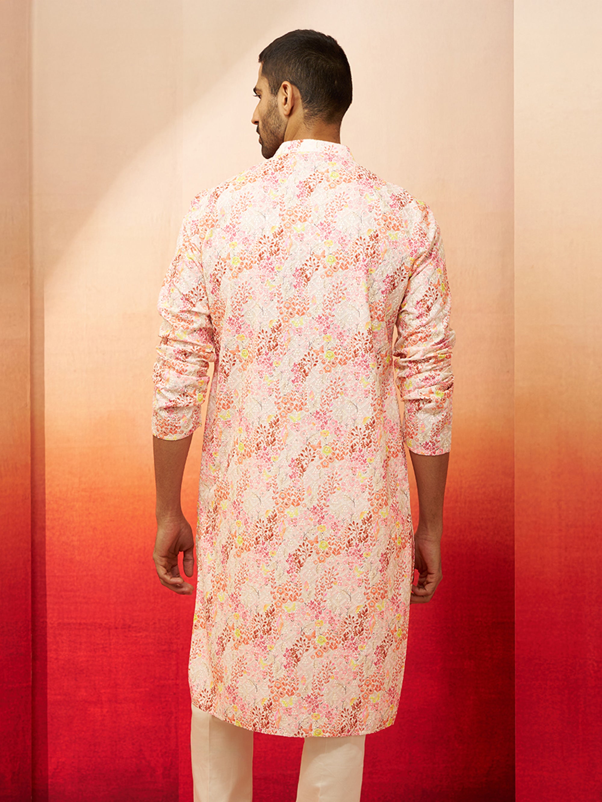 Men Multi Color Cotton Floral Sequin Kurta