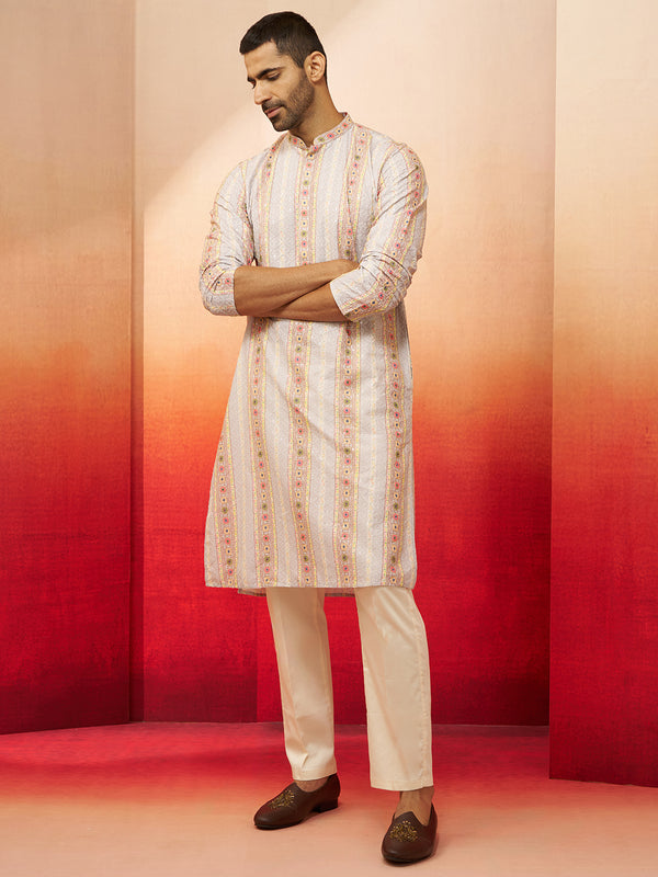 Men's Grey Digital Print Kurta with Pyjama