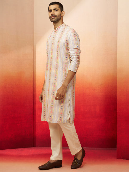 Men's Grey Digital Print Kurta with Pyjama