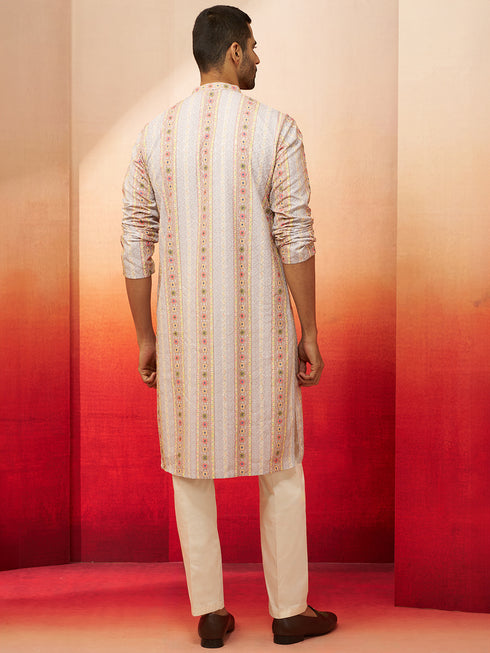Men's Grey Digital Print Kurta with Pyjama