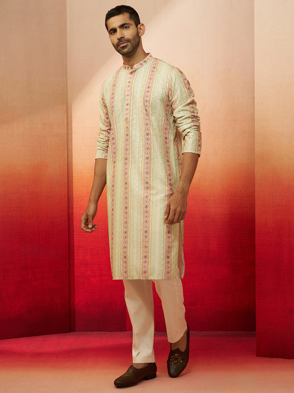 Men's Mint Green Digital Print Kurta with Pyjama