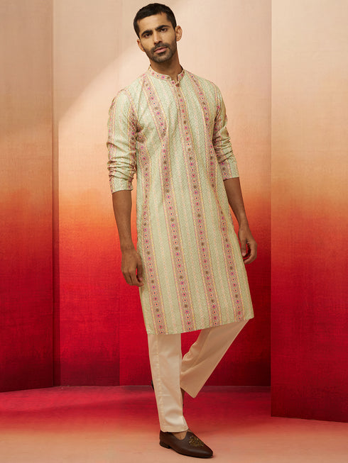 Men's Mint Green Digital Print Kurta with Pyjama