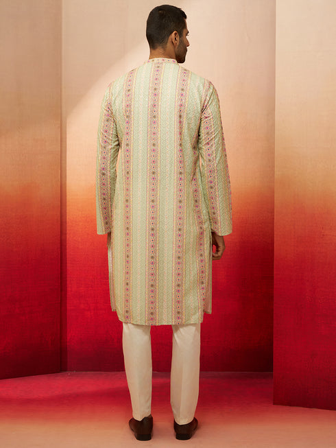 Men's Mint Green Digital Print Kurta with Pyjama