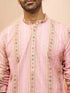 Men Peach Cotton Sequin Embroidered Kurta