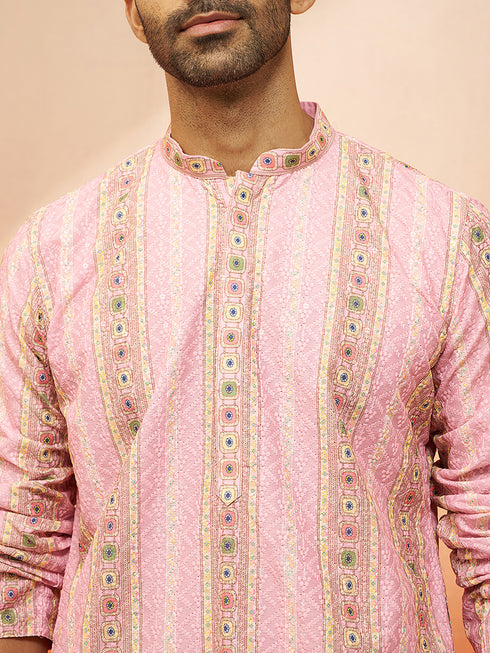 Men's Peach Digital Print Kurta with Pyjama