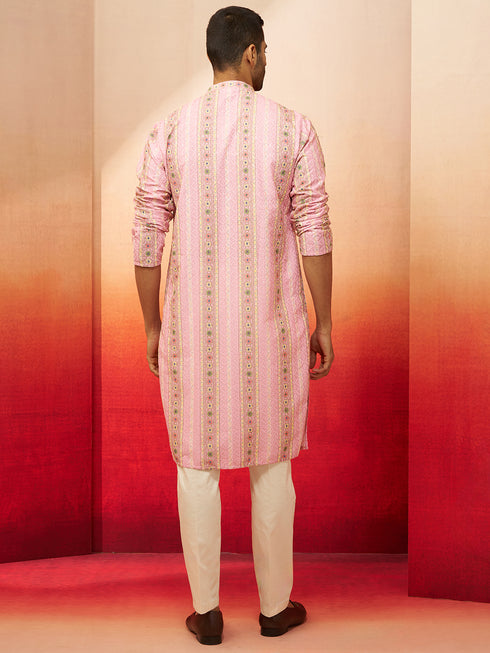 Men's Peach Digital Print Kurta with Pyjama