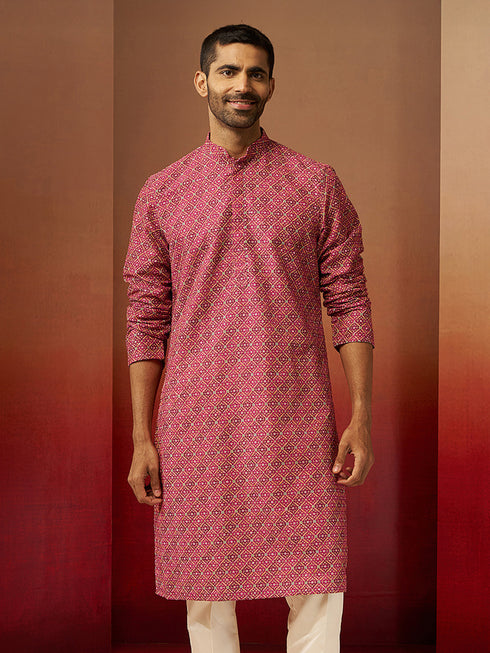 Men Falsa Cotton Gems Work Kurta