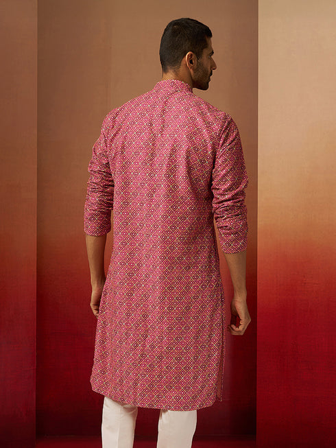 Men Falsa Cotton Gems Work Kurta
