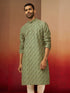 Vastramay Men Green Cotton Gems Work Kurta