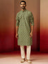 Vastramay Men Green Cotton Gems Work Kurta