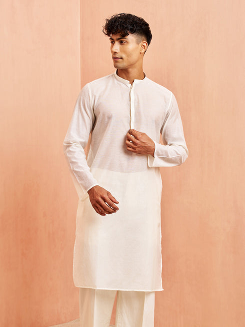 Men's Cream Chanderi Kurta Summer Wedding Wear