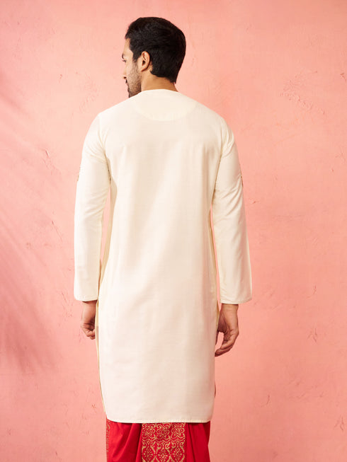 Men's Cream Zardozi Embroidered Viscose Kurta