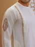 Men's Cream Viscose Embroidered Thigh Length Kurta With Dhoti