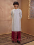 Men's Cream Viscose Embroidered Thigh Length Kurta With Dhoti