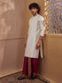 Cream Cotton-Silk Embroidered Kurta Dhoti Set for Men