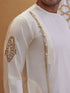 Men's Cream Cotton-Silk Embroidered Thigh Length Kurta With Dhoti