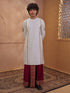 Men's Cream Cotton-Silk Embroidered Thigh Length Kurta With Dhoti