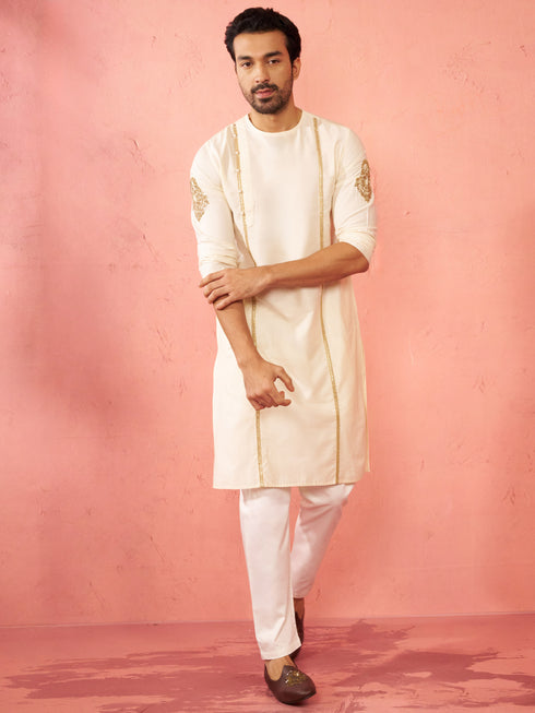 Men's Cream Zardozi Kurta Pant Set