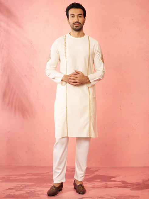Men's Cream Zardozi Kurta Pant Set