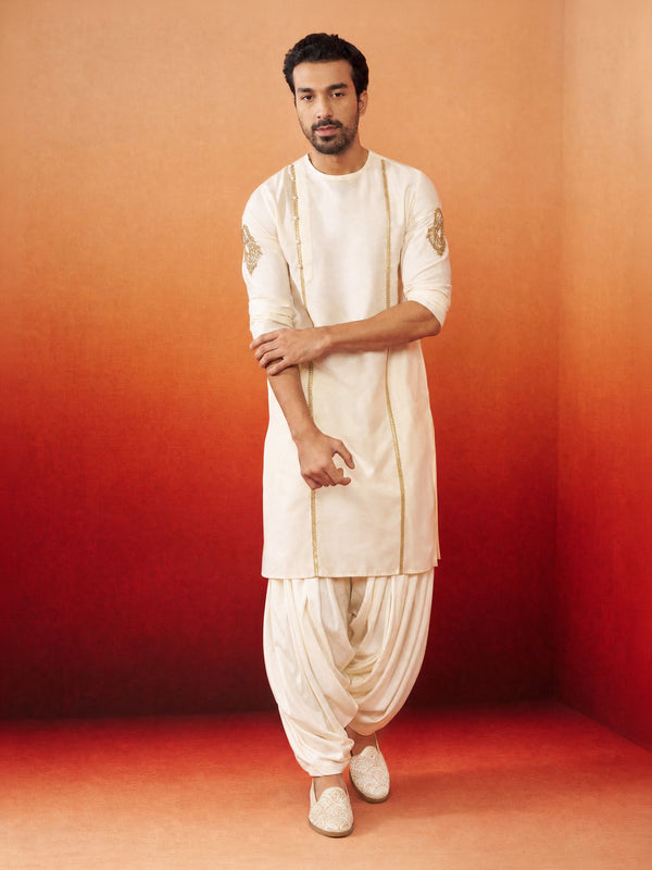Men Cream Viscose Kurta with Patiala Festive Ethnic Wear