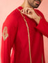Mens Red Zardozi Kurta Cream Pant Set
