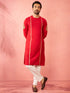 Mens Red Zardozi Kurta Cream Pant Set