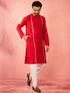Mens Red Zardozi Kurta Cream Pant Set