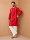 Men Red Viscose Kurta with Wide leg Pant Festive Ethnic Wear