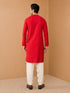 Men's Red Viscose Embroidered Knee Length Kurta with Patiala
