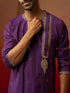 Men's Purple Zari Kurta with Beige Dhoti