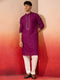 Men's Purple Silk Blend Mirror Work Kurta with Cream Pyjama