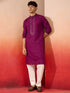 Men's Purple Silk Blend Mirror Work Kurta with Cream Pyjama