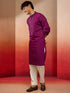 Men's Purple Silk Blend Mirror Work Kurta with Cream Pyjama