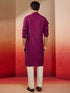 Men's Purple Silk Blend Mirror Work Kurta with Cream Pyjama