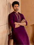 Men's's Wine Vichitra Silk Kurta - Traditional Embroidered Wedding Ethnic Wear