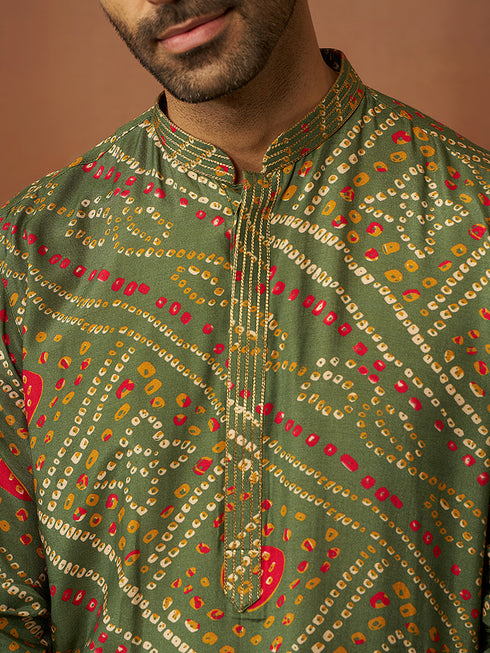 Men's Green Bandhani Kurta with Pyjama