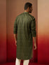 Men Green Cotton Bandhani Embroidered Kurta