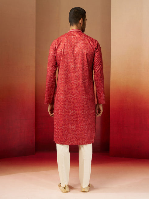 Men's Rust Bandhani Kurta with Pyjama