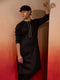Men's Black Cotton Millennium Kurta Lace Detail