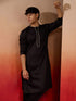 Men's Black Cotton Millennium Kurta Lace Detail