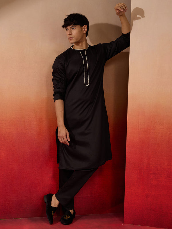 Men's Black Cotton Kurta Pyjama Set