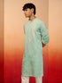 Men's Mint Green Embroidered Silk Kurta