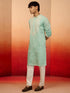 Men's Mint Green Silk Blend Embroidered Kurta with Cream Pyjama