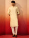 Men's Yellow Silk Blend Embroidered Kurta with Cream Pyjama