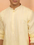 Men's Yellow Silk Blend Embroidered Kurta with Cream Pyjama