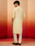 Men's Yellow Silk Blend Embroidered Kurta with Cream Pyjama