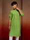 Men's Green Cotton Cambric Bandhani Kurta